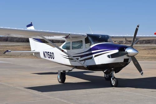 Skydive K-State's Cessna 182 jump plane, nicknamed 560, at Abilene Municipal Airport