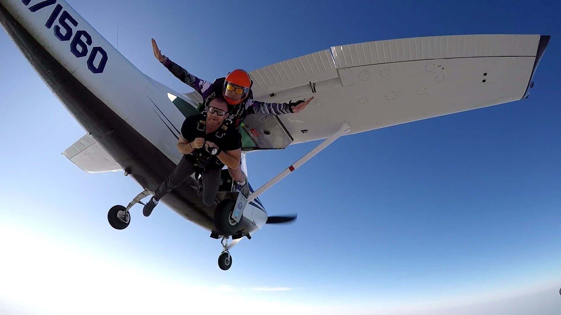 A skydiver in freefall over Abilene, Kansas