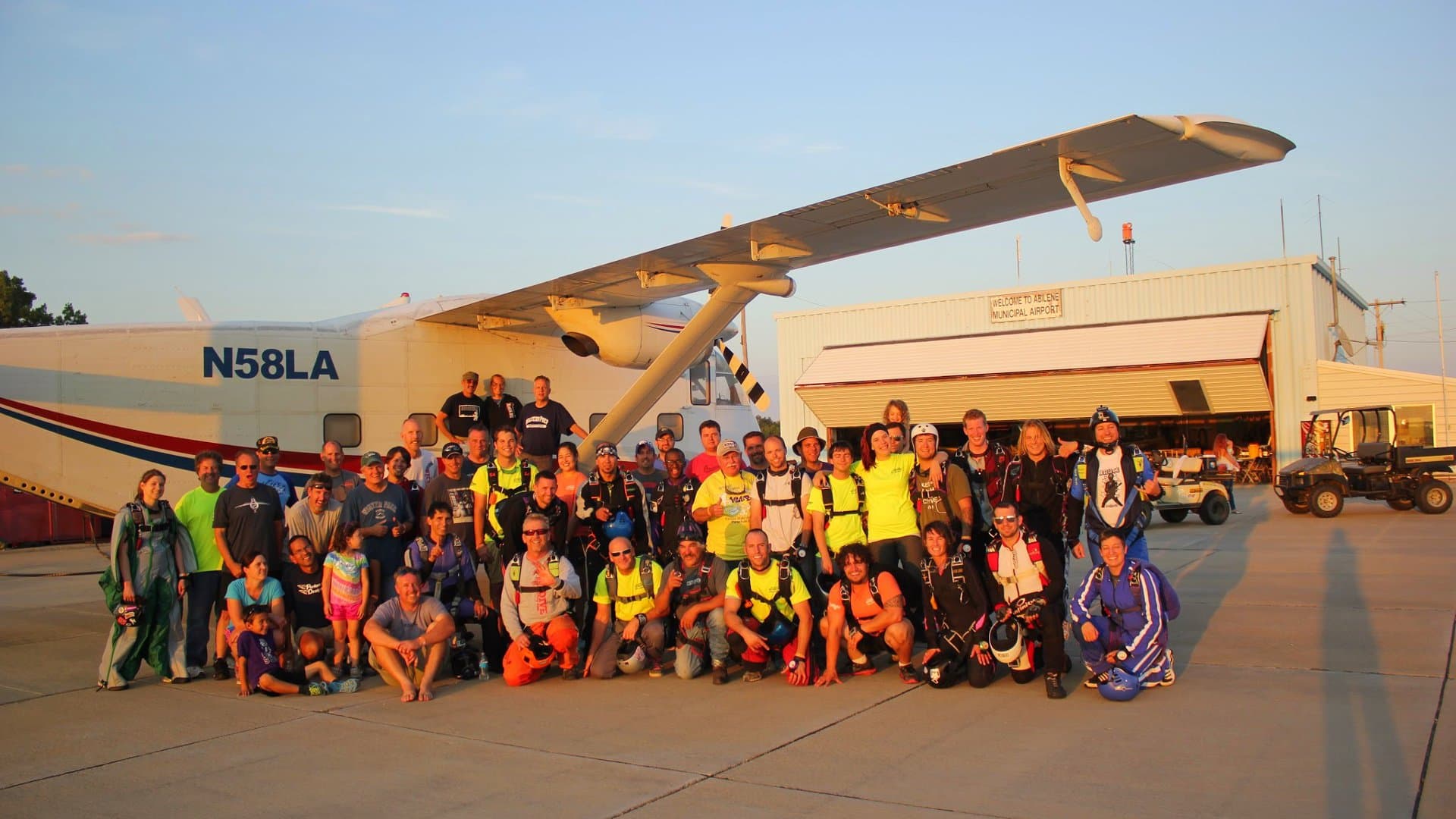 A group of skydivers boarding for a jump at Skydive K-State